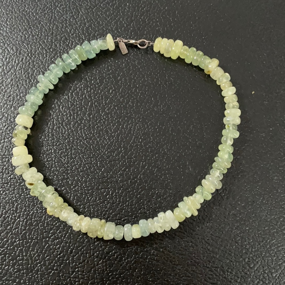 18” green stone necklace with sterling silver